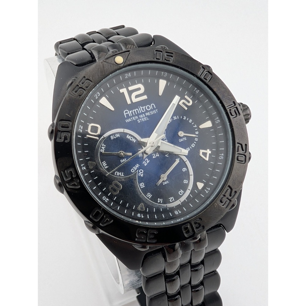 Armitron Watch Men 42mm Case Black 7" Band 20/4664- New Battery